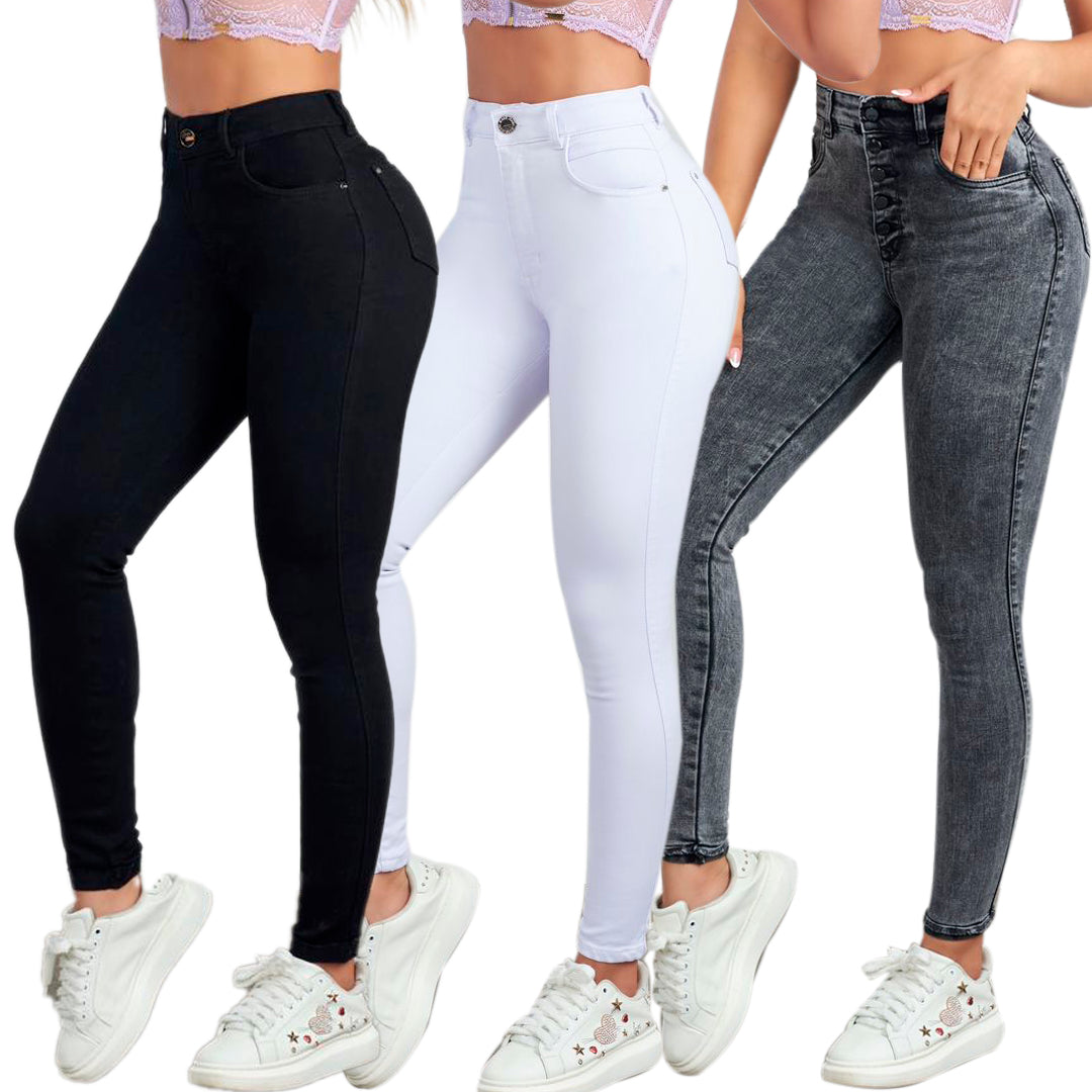 PACK 3 JEANS , BLANCO, NEGRO Y GRIS HUMO